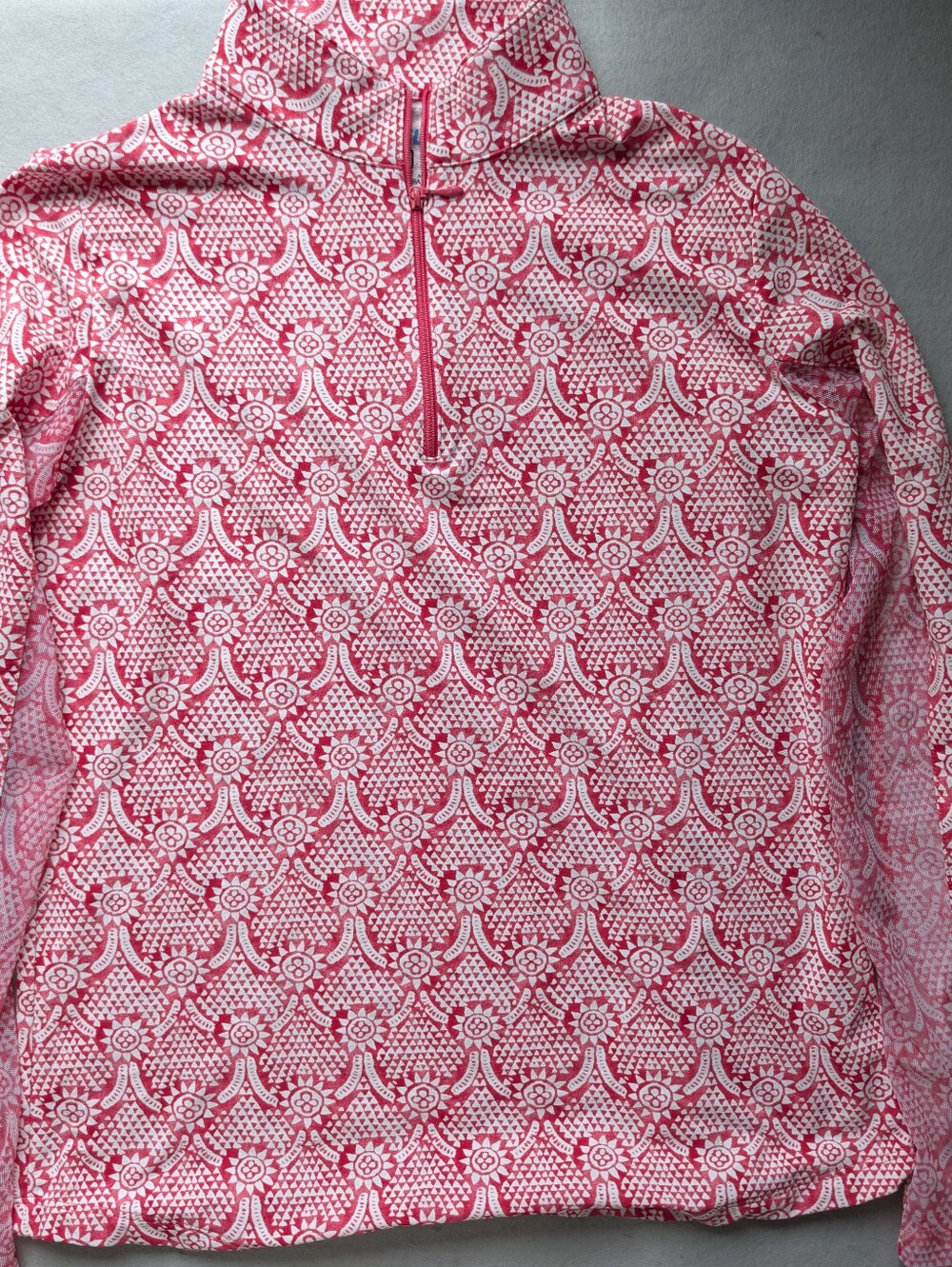 IBKUL Womens Small Pink White Print Long Sleeve 1/4 Zip Golf Sun Shirt UPF 50+